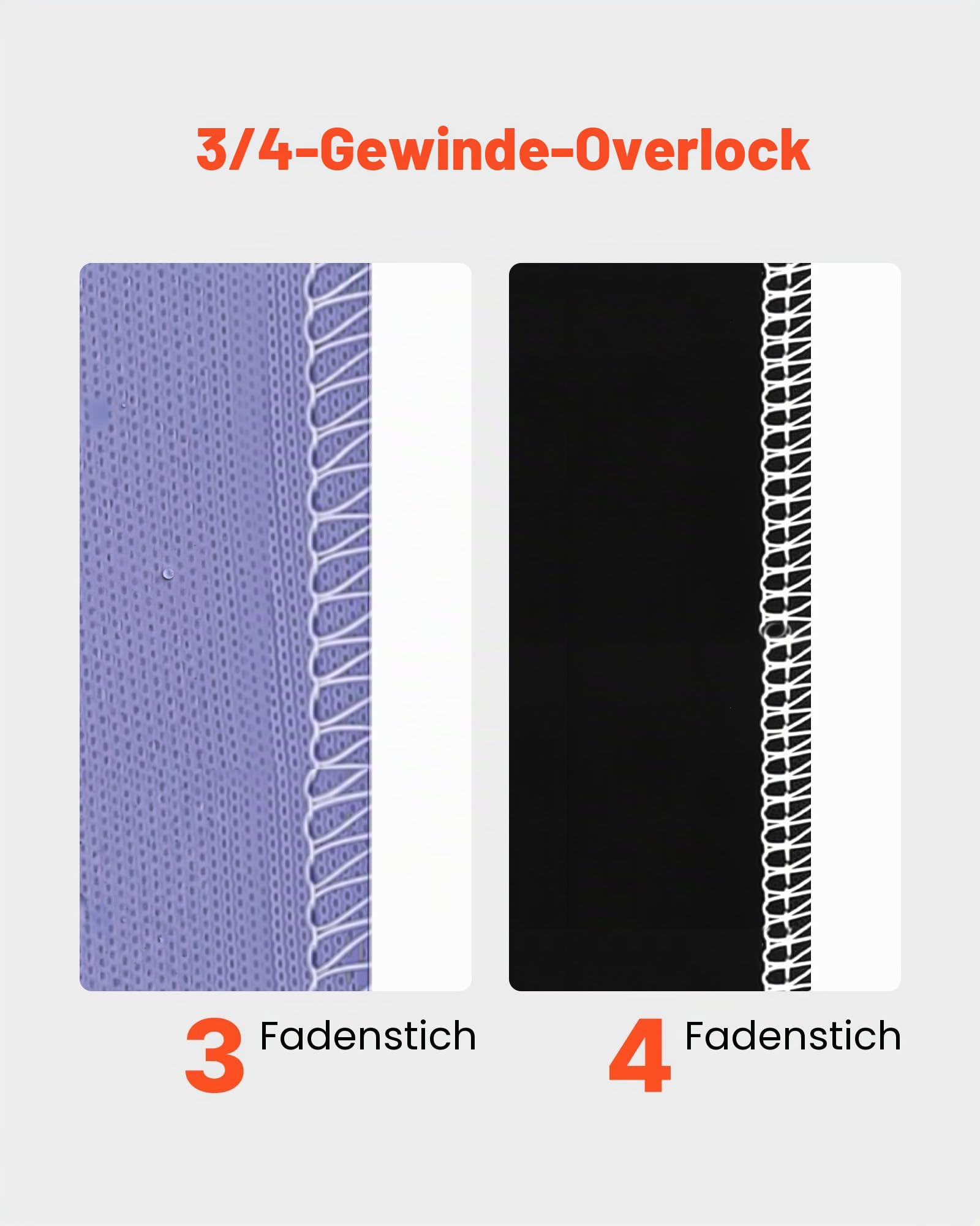 VEVOR Overlock-Nähmaschine 1250 Stiche pro Minute, 3- und 4-Faden-fähig, mit LED-Licht & starken Saugfüßen, robuste Nähmaschine mit Metallrahmen für verschiedene Stoffe, Weiß
