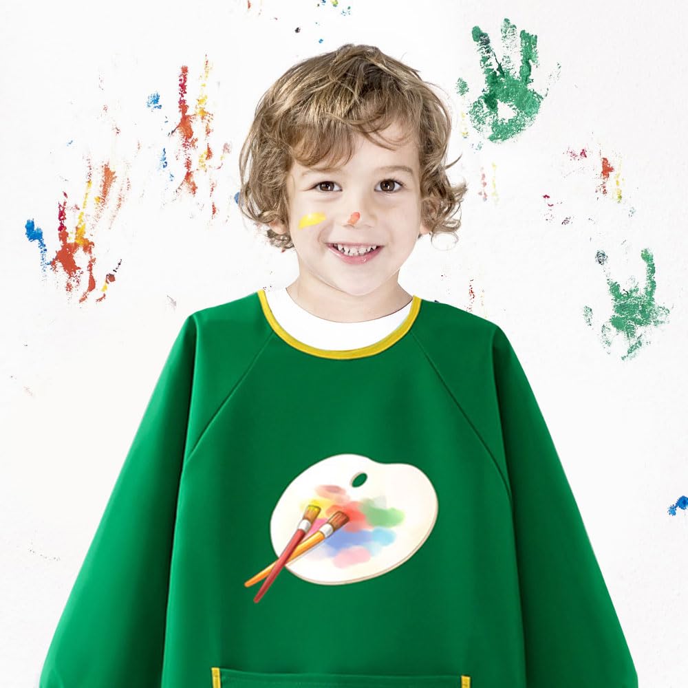 Grembiule Da Pittura Bambino 110-130cm Con Maniche E Tascone - Impermeabile E Regolabile - Simpatico Motivo Panda - 2