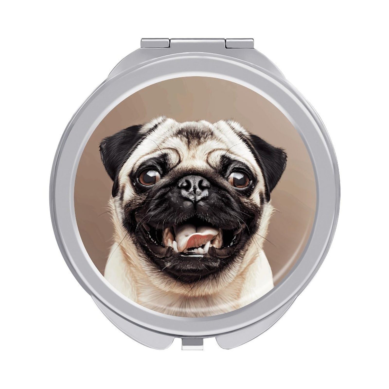 JTREHY Funny Happy Pug Dog Makeup Mirror Portable Folding Mirror Compact Travel Mirrors 2-Sided Round Pocket Mirrors Cute Handheld Beauty Mirror for Handbag Purse for Women Gift
