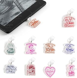 YOPPIX 9PCS Charms for E-Reader, About Funny Theme Dust Plug Charm Compatible with Type C Charging Port, Gift for Book Lover Readers Men Women Teachers Students, Accessories for E-Reader