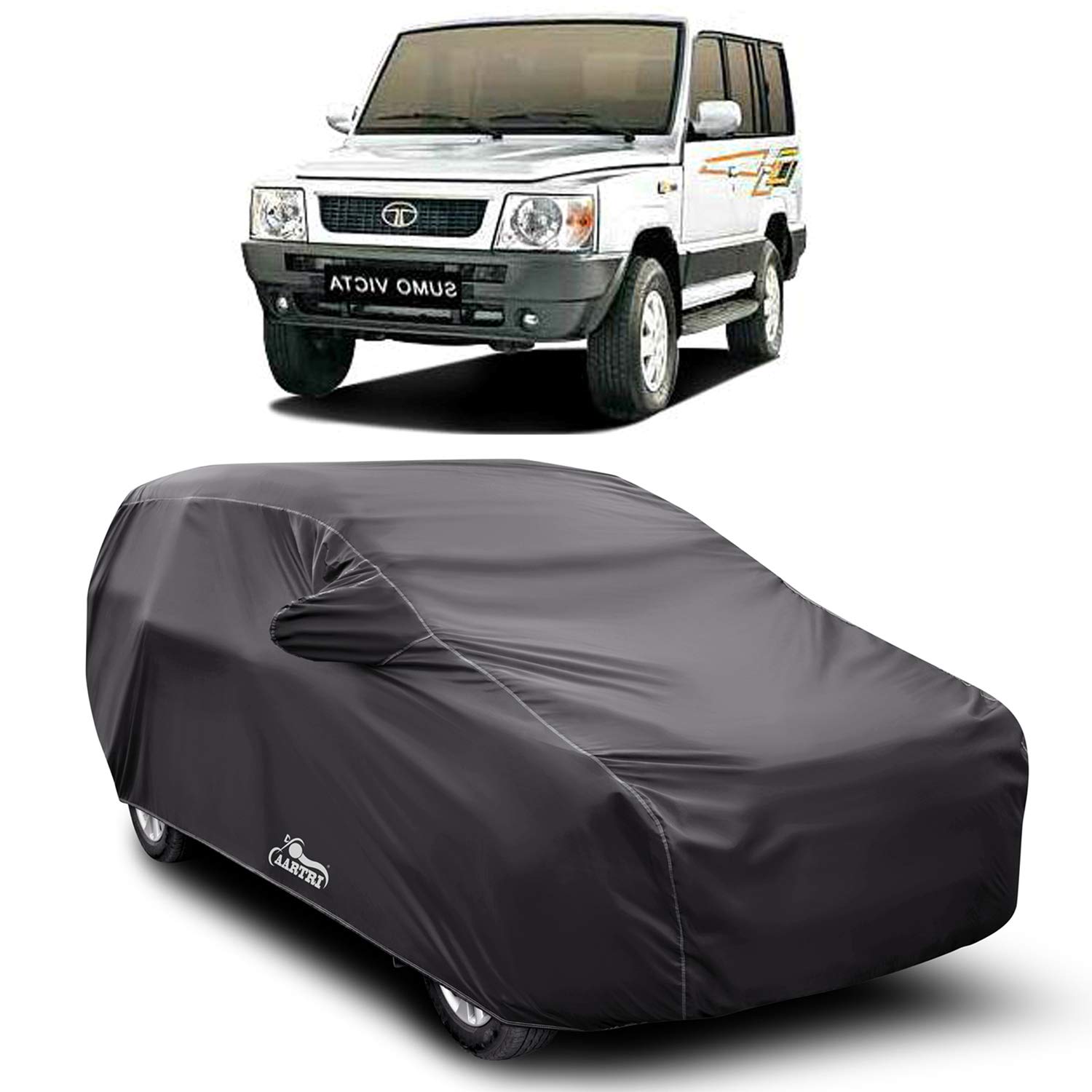 Cover Lab Presents Prime Quality Water Resistant Car Body Cover Compatible with Tata Sumo Victa (Grey with Mirror)