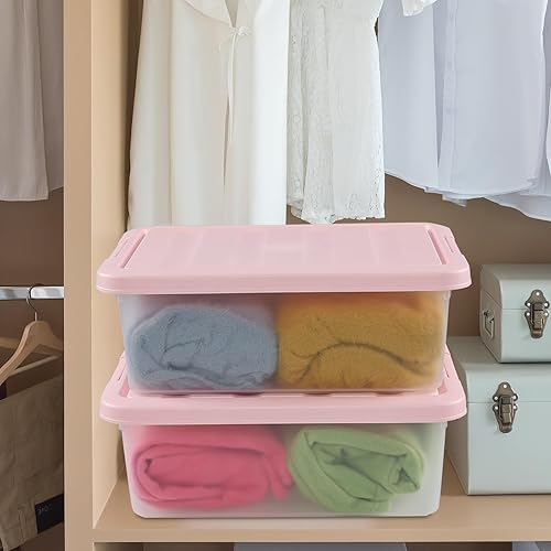 Miniatura 7 de Caja de almacenamiento de plástico con pestillo de 14 cuartos de galón, contenedor de almacenamiento de plástico debajo de la cama con tapas rosas,