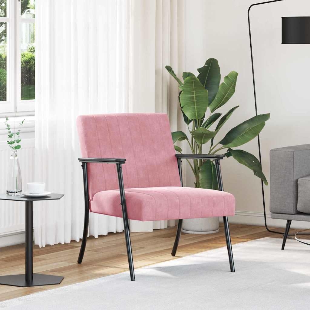 Fotel różowy, aksamitny fotel tapicerowany, krzesło do salonu z oparciem i podłokietnikami, ergonomiczny fotel wypoczynkowy, 59 x 75 x 78 cm