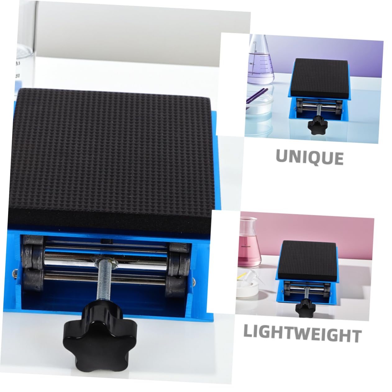 Hebeplattform 15x15cm aus Aluminiumlegierung für Laborgeräte | Stoßdämpfende Eva Abs Eisen Ausführung, Verstellbar 7, 5 bis 27, 5cm, Rutschfeste Ausführung