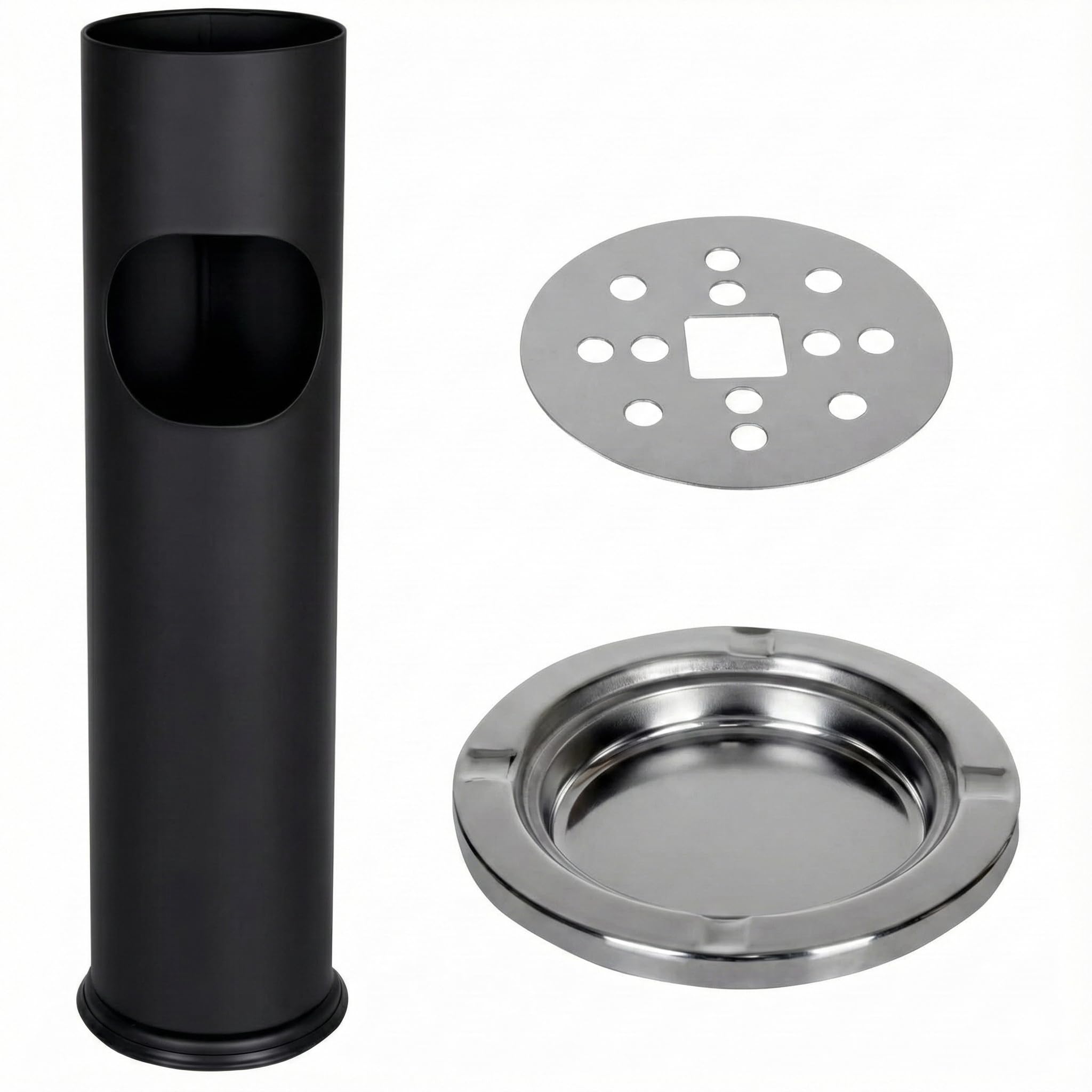 2 in 1 posacenere da terra esterno con cestino rifiuti nero altezza 58 cm pattumiera posacenere a colonna per esterni ristorante hotel e area fumatori in metallo robusto e antivento