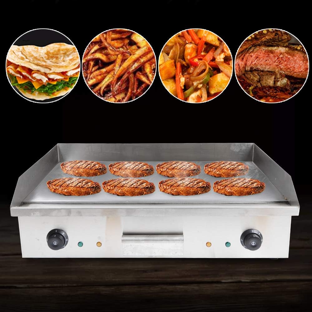 29" Commercial Electric Griddle-110V 4400W Electric Countertop Griddle Non-Stick Restaurant Teppanyaki Flat Top Grill Stainless Steel Adjustable Temperature Control 122°F-572°F(No plug included)