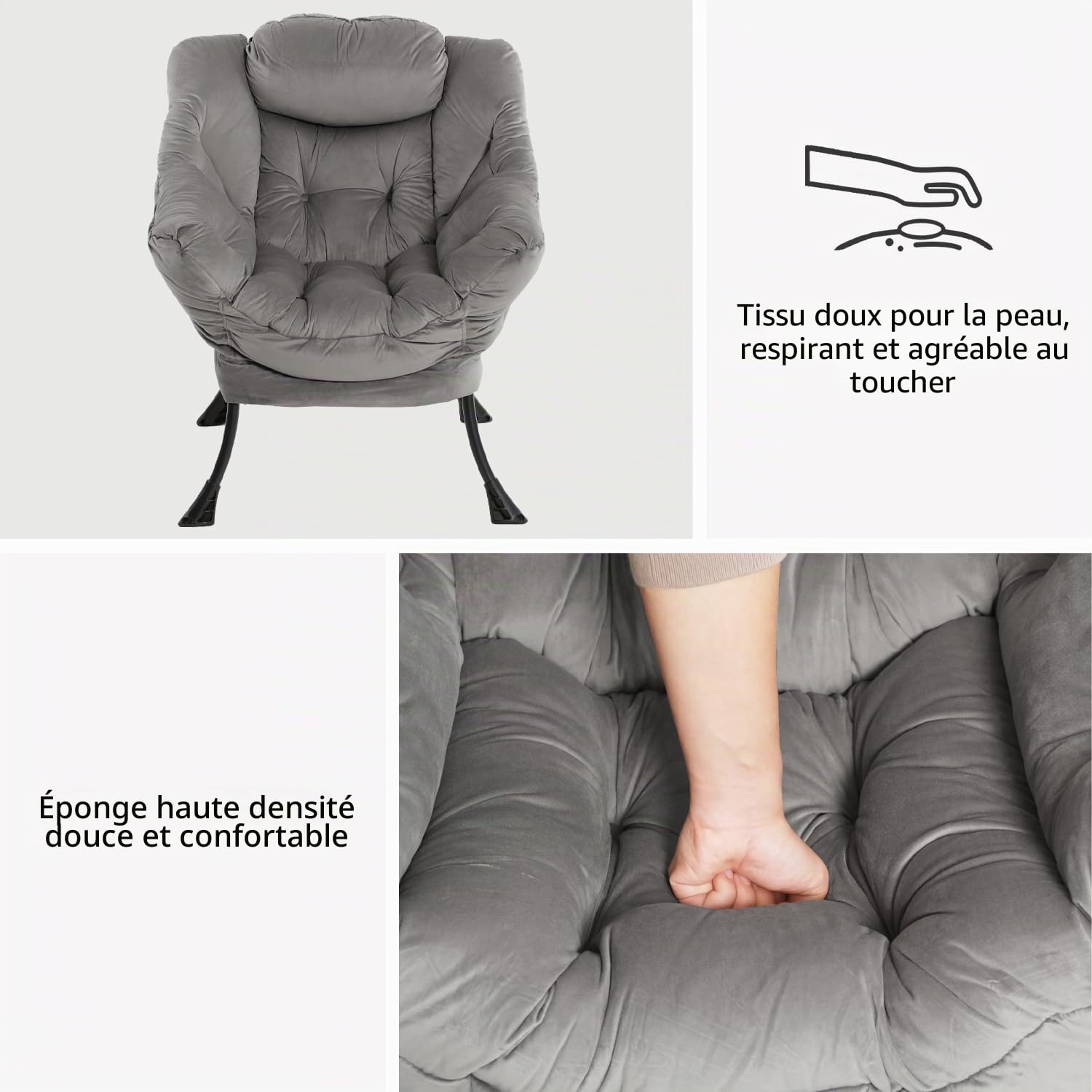 AIMEZO Relax Fauteuil, Lazy Chair Canapé de Loisir Moderne, Fauteuil de Lecture de Loisir pour Chambre/Salon/Balcon, Gris Clair