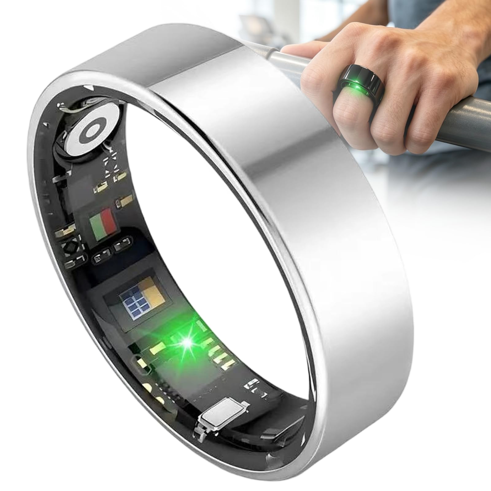 Anello Intelligente per Donna E Uomo, Design Leggero E Compatto, Monitoraggio del Sonno/Frequenza Cardiaca, 100+ modalità Sport Impermeabil Ip68 Activity Silver-7