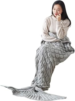 JZ Blanket Mermaid Sleeping Bag Crochet Mermaid Blanket 35" x 76" Gray