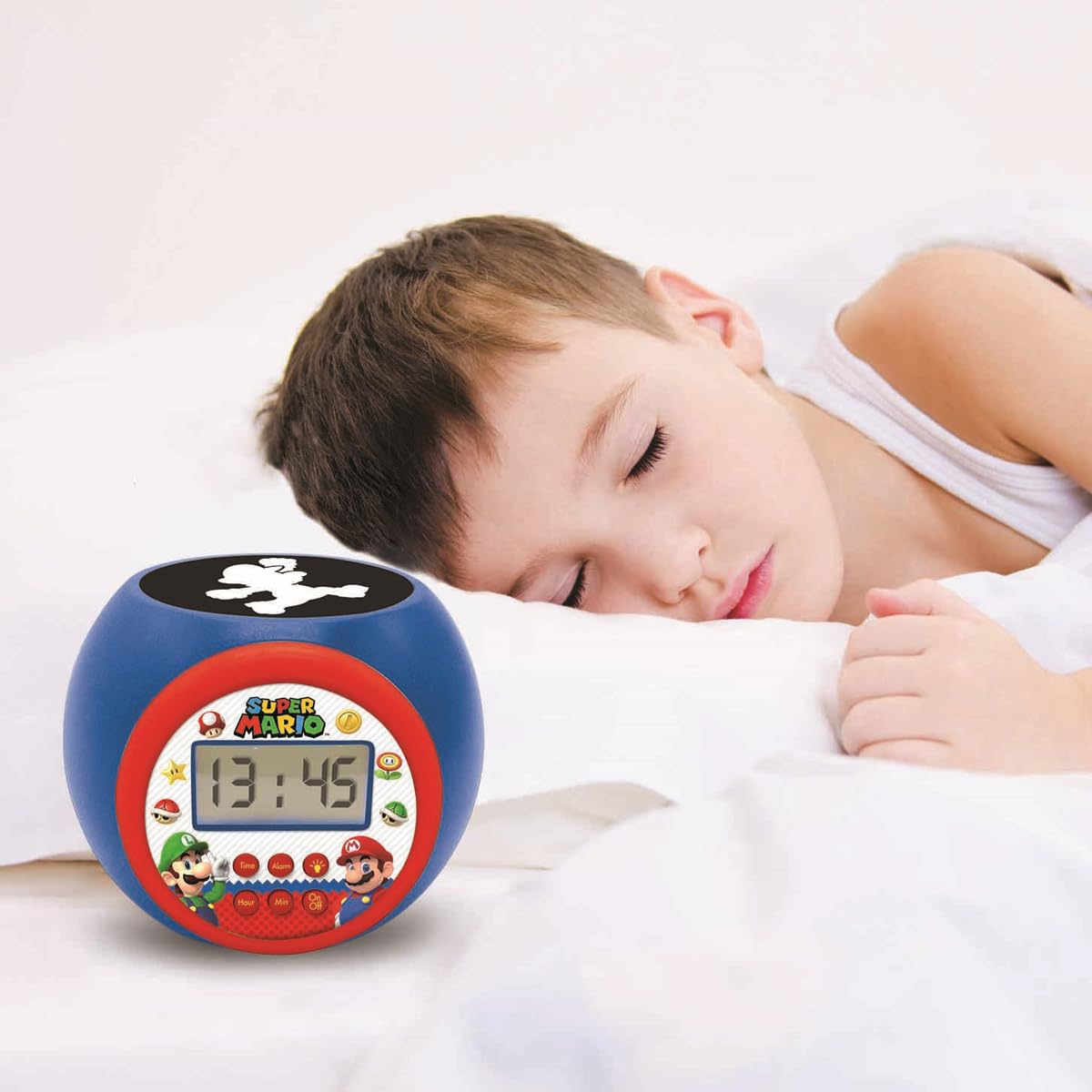 Lexibook - Nintendo Super Mario Sveglia con proiettore con Snooze Funzione, Luce Notturna con Timer, Schermo LCD, a Batteria, RL977NILXB