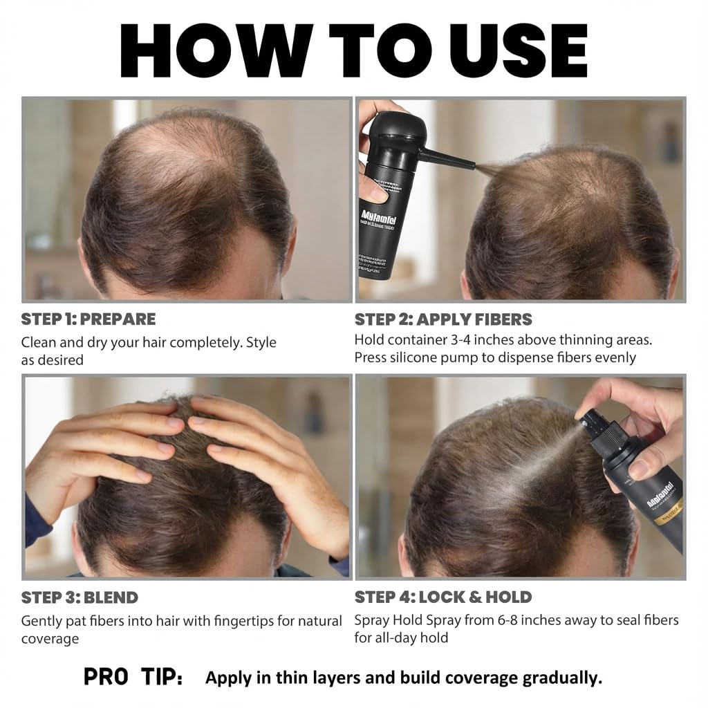 3-in-1 Hair Fiber Kit, 30g Building Fiber Powder + Silicone Pump Applicator + Fiber Hold Spray, Dual Application Options for Thinning Hair, Natural Fullness & Long-Lasting Volume, Dark Brown