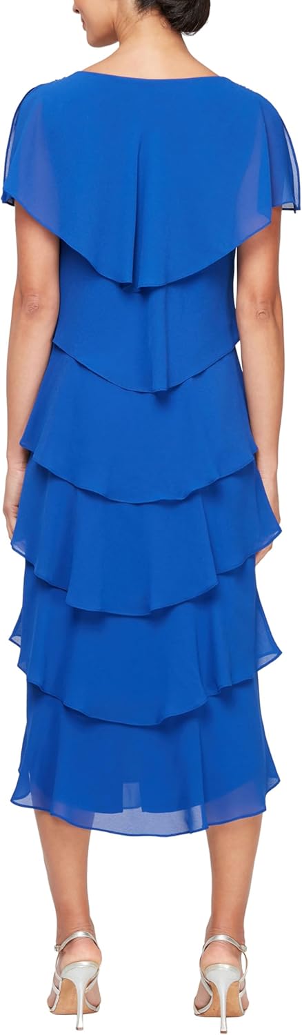 S.L. Fashions Womens Tiered Midi Wedding Guest, Mother of The Bride Dress with Bead Embellishment (Petite and Regular Sizes) - Image 2