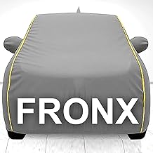 Waterproof Car Cover for Maruti Suzuki Fronx UV & Weather Protection, Soft Cotton Lining, Windproof Elastic Hem, Adjustable Buckle, Mirror & Antenna Pockets, Durable & Scratch-Resistant (Grey, Fronx)