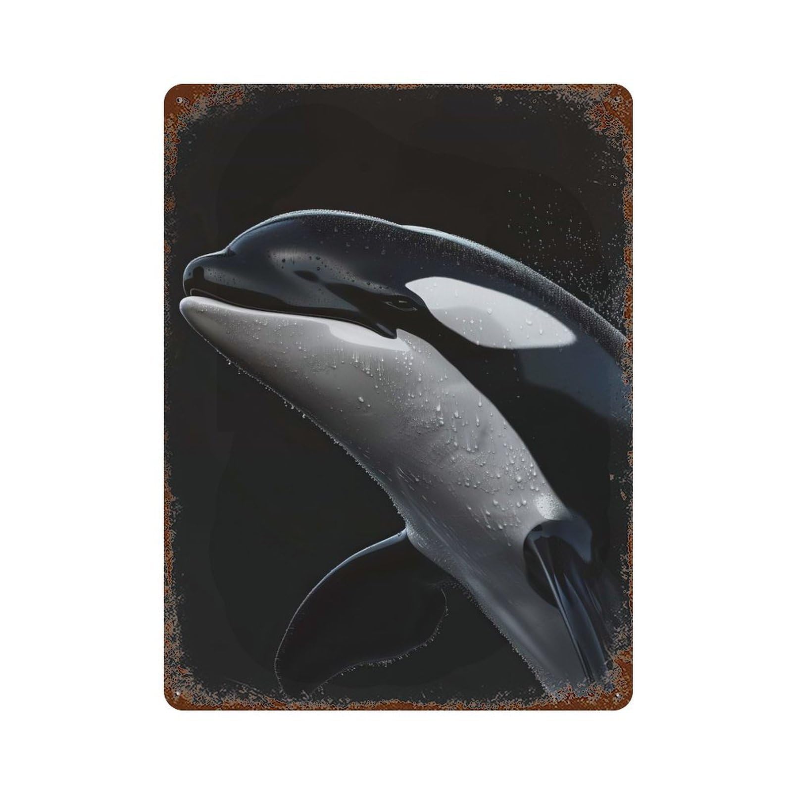 Orca Whale Rusty Metal Tin Sign 15.7"x11.8", for Patio, Garden Room And Bar Decor, Old School Wall Decor