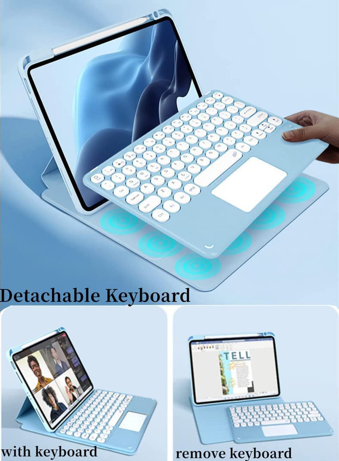 Etui na klawiaturę do iPad 10,9 cala Air 5th Gen / 4th Gen 2022/2020 z touchpadem Pozioma/pionowa podstawa Magnetyczna, odłączana klawiatura Bluetooth Slim Clear Back Cover,Mist blue
