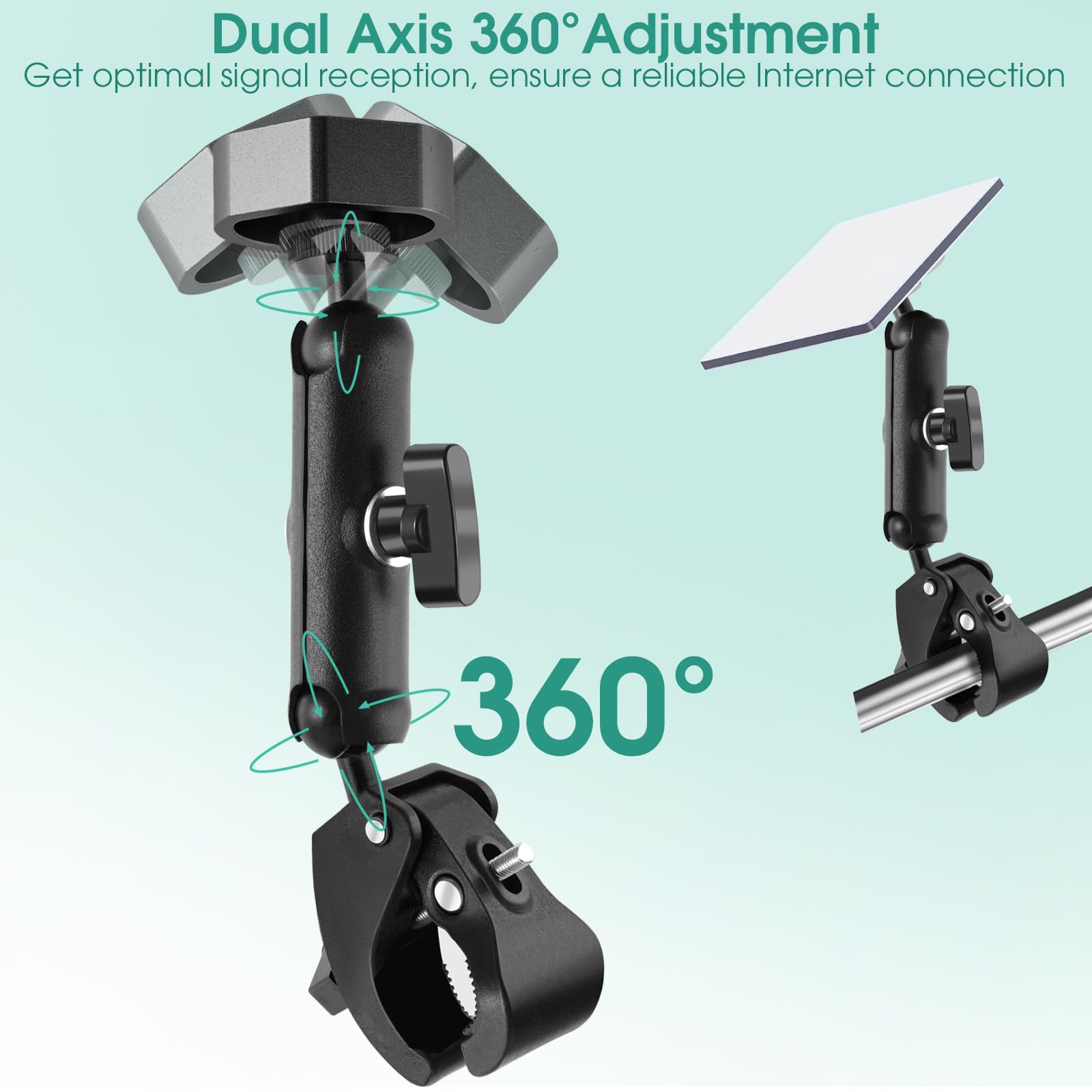 Starlink Mini Bracket, Multi-Function RV Pole Clamp Bracket, Compatible with Original Tube Adapter Adjustable Clamp for RV/Pole/Yacht/Camper/Guardrail, Round Adapter Size 2.126*2.126*0.71in