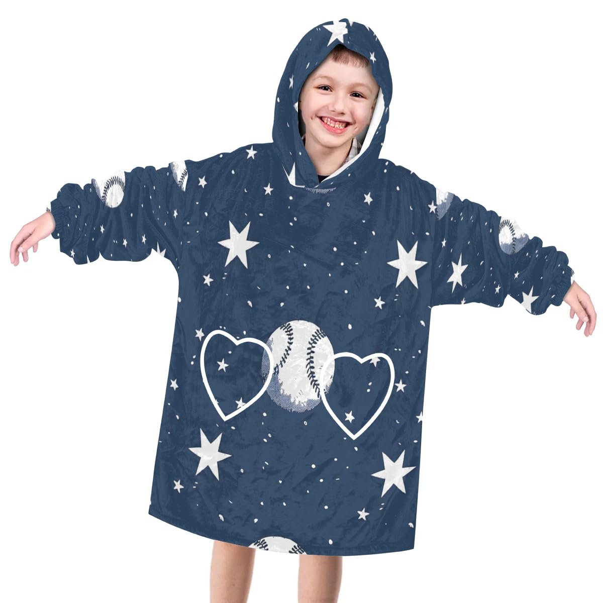 Pardick Wearable Blanket Hoodie for Kids, Graffiti Baseball Fleece Sweatshirt Blanket Oversized Blanket Sweatshirt with Pocket Flannel Warm Hooded Blanket 6-10 Year Old Girl Boy Gift, One Size