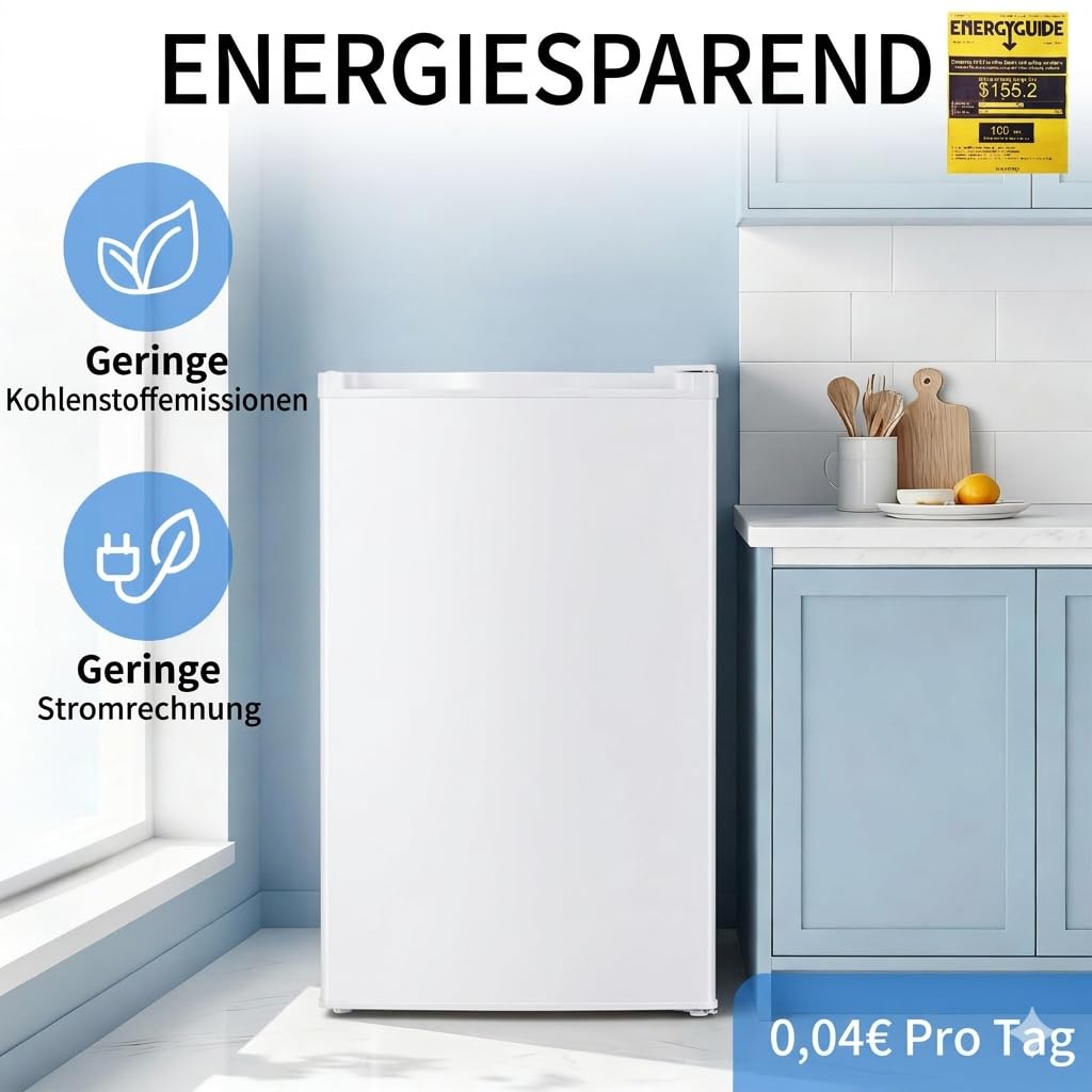 91L Mini-Kühlschrank mit Gefrierschrank, Einzeltür kleiner Kühlschrank, Schlafsaal Kühlschrank mit 7 verstellbarem Thermostat, Energieeinsparung, Geräuscharm, Weiß