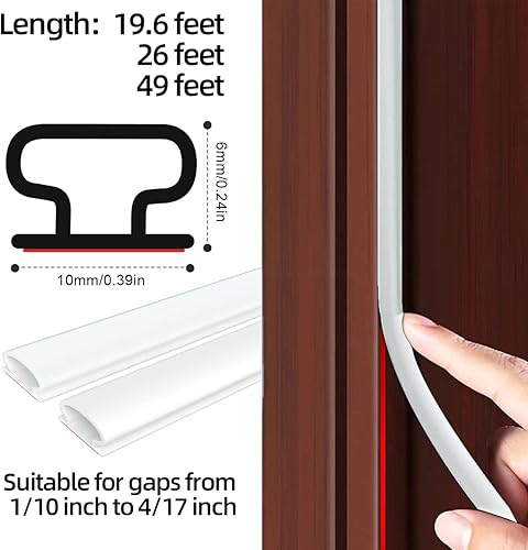 Miniatura 2 de Tira de sellado de puerta de 19.7 pies, tira de sellado de goma autoadhesiva en forma de D, burlete de puerta insonorizado para ventana (blanco)