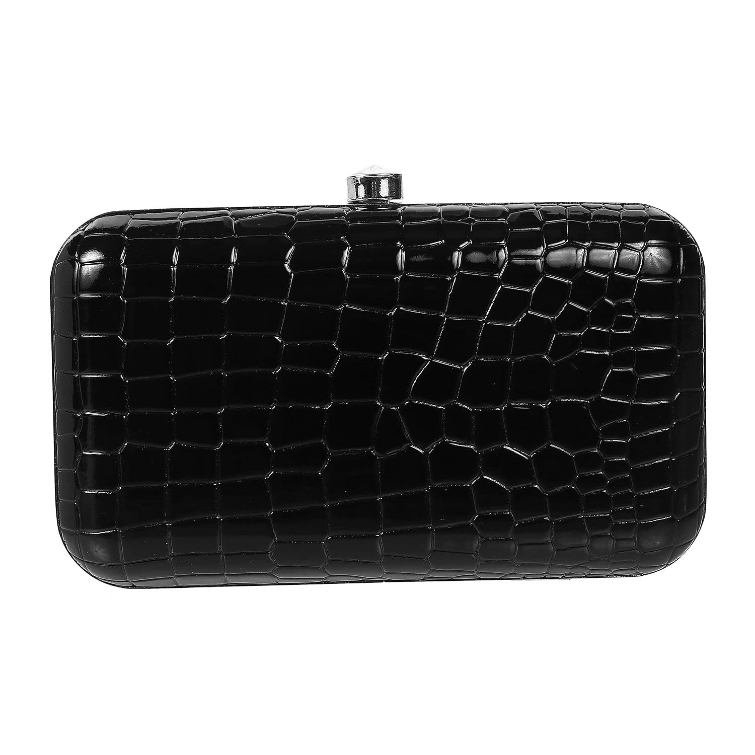 Black Faux Leather Secure Button Closure Party Clutch For Women-image-12