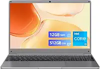 Laptop Windows 11 de 15,6 polegadas, Intel Core i3-5005U, 12 GB de RAM, SSD de 512 GB, tela IPS FHD, WiFi 2,4G/5G, BT5.0, RJ45, webcam, bateria de longa duração – para trabalho, estudo e