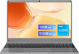 Laptop Windows 11 de 15,6 polegadas, Intel Core i3-5005U, 12 GB de RAM, SSD de 512 GB, tela IPS FHD, WiFi 2,4G/5G, BT5.0, RJ45, webcam, bateria de longa duração – para trabalho, estudo e