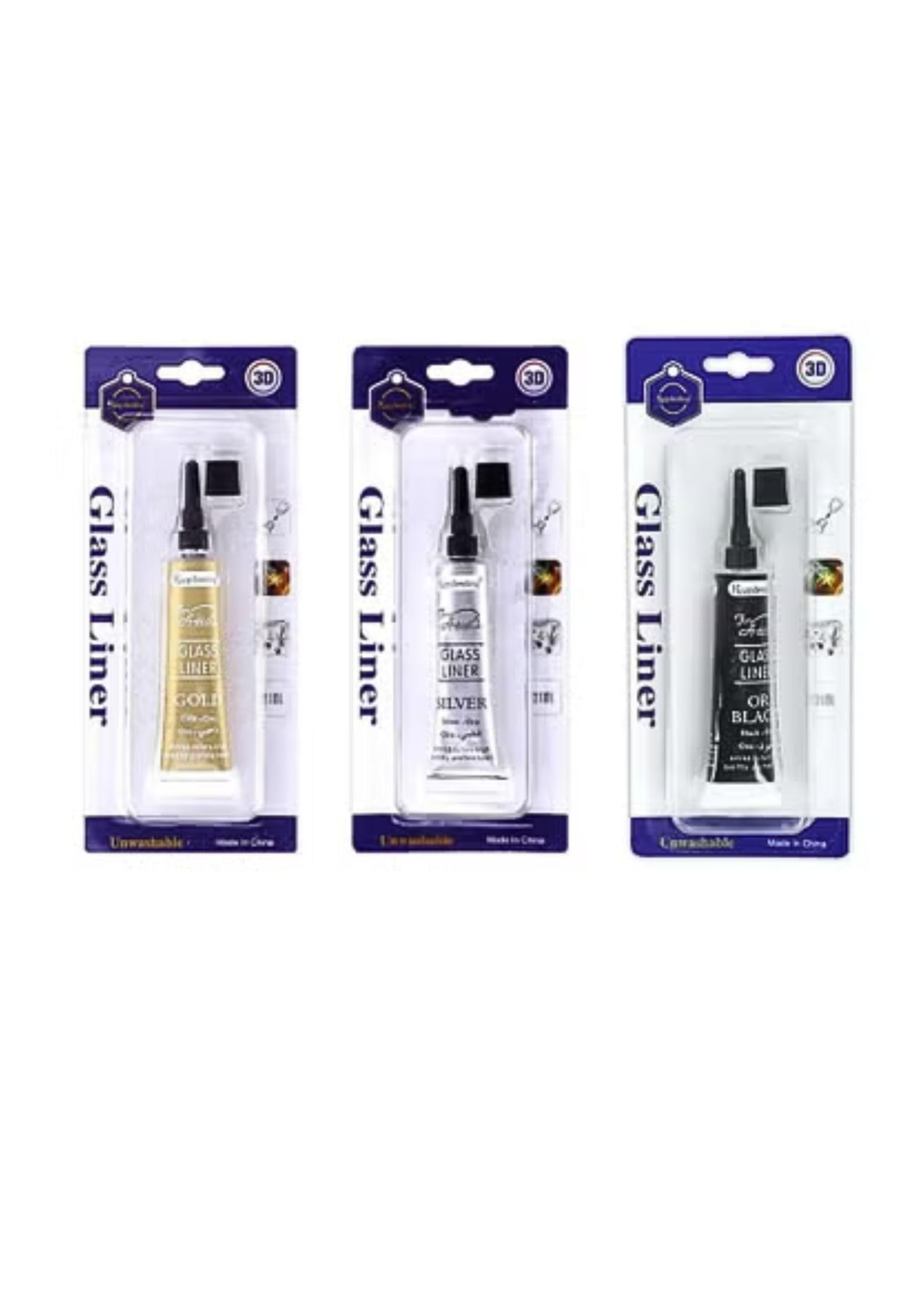 Glass Liner Colors 3D Glass Color 21ml x 3Tubes With Gold, Silver And Black