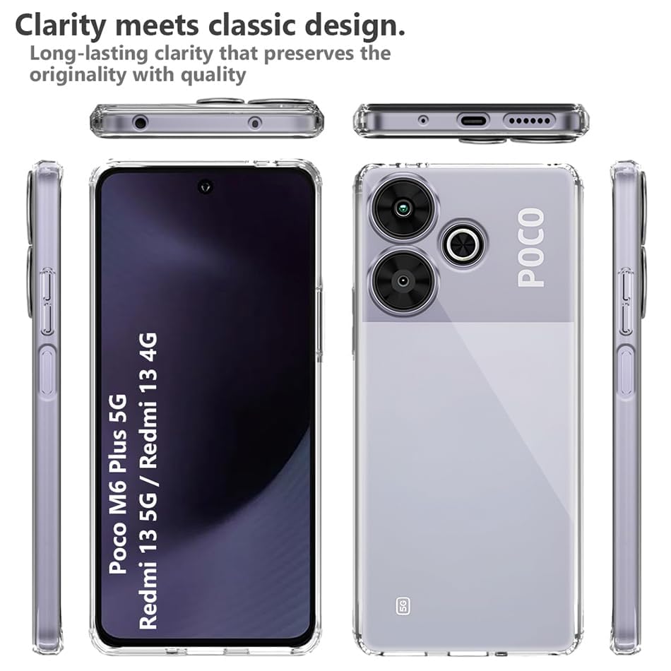 Image of Fashionury Crystal Clear Case for Redmi 13 5G | Yellowing Resistance | Transparent TPU Silicone | Raised Camera Lips | Slim Transparent Cover