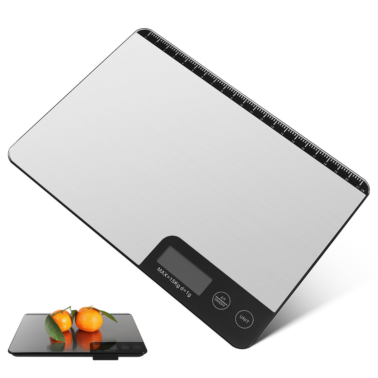 Báscula Digital de Cocina de Acero Inoxidable, 15kg, Tara