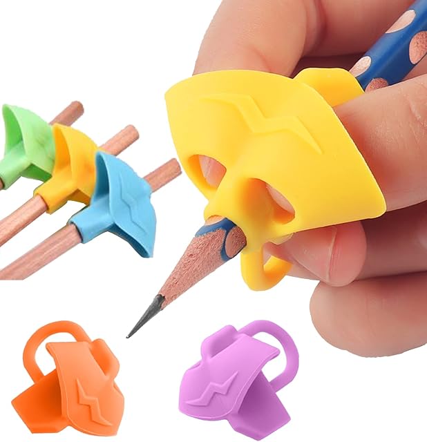 Jingleer Pencil Grips, Pencil Grips for Children Handwriting, Writing Aid Pen Grip for Kids, Adults, Silicone Ergonomic Posture Correction Tool for Preschoolers, Lefty or Righty (5pcs)