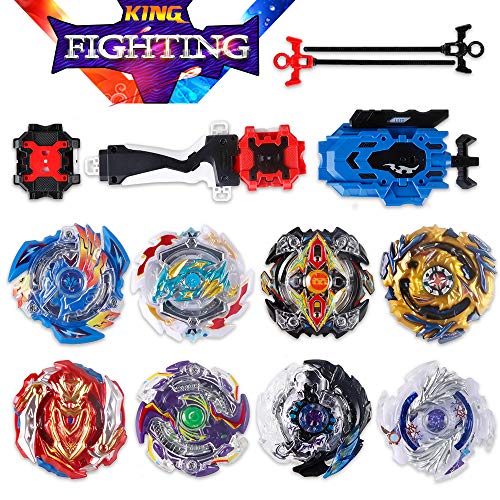 infinitoo Toupie 8 pièces Vitesse gyro métal Combat toupie Ensemble 4D Fusion modèle Evolution Combinaison série avec 3 lanceurs Jouets pour Enfants