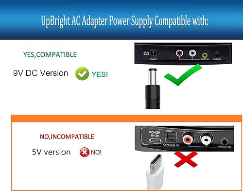 Miniatura 2 de UpBright Adaptador de 9V CACC compatible con Serene Innovations TV-SB TVSB 1508 TVSB-APTR TV SoundBox TVSoundBox Altavoz inalámbrico SB1001-OI
