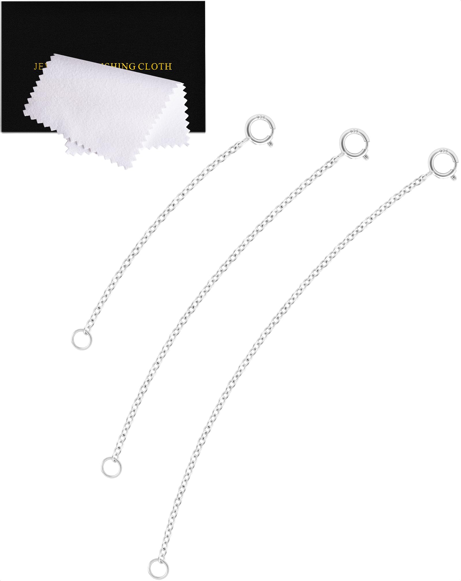 925 Sterling Silver Necklace Extender Sterling Silver Necklace Chain Extenders for Women Chain Bracelet Anklet Jewelry Extension for Necklaces, 3 Piece Set (2, 3, 4 Inches)
