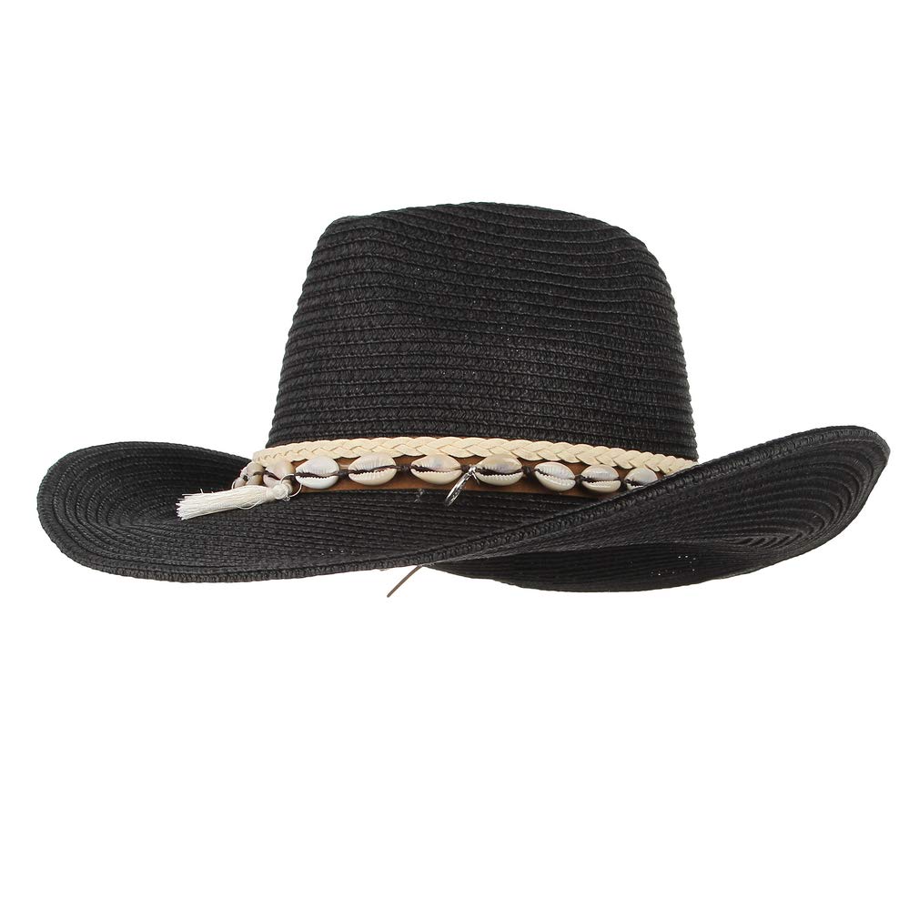 GEMVIE Sombreros de Paja para Mujer Sombrero de Sol Gorra de Playa con Cinta de Concha + UPF50 Ajustable y Empacable Mujer Sombrero de Verano Fedora Trilby