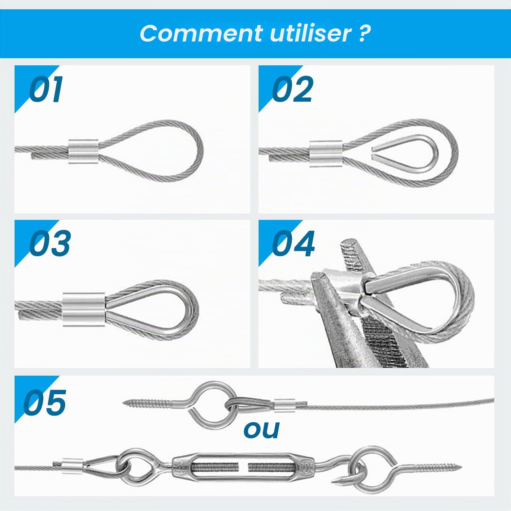 50M Corde en Acier Inoxydable à Suspendre Kit, Câble en Acier Inoxydable Revêtu avec M5 Tendeurs, Kit Cable Metallique pour Plantes Grimpante, Extérieur Suspension, Corde a linge, Lustre D'ExtéRieur