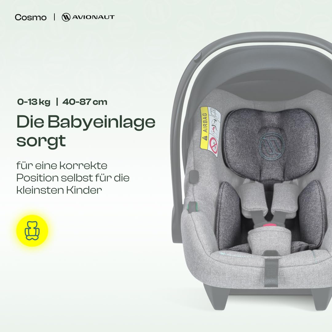 Avionaut Cosmo Smart Kindersitz (0-13 kg, 40-87 cm) | Sicher & Bequem | Ergonomischer Baby-Autositz | ISOFIX-kompatibel für Neugeborene & Babys (Grey)