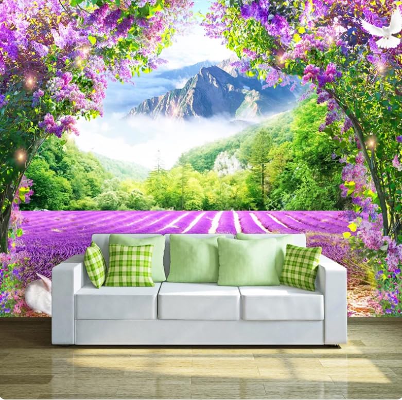 Papier peint floral lavande 3D autocollant pour salon 150x105 cm