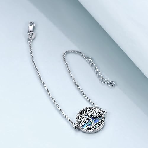 Miniatura 2 de ONEFINITY Tobillera de plata de ley con diseño de árbol de la vida, concha de abulón, ópalo azul, árbol de la vida, joyería de árbol para mujeres y