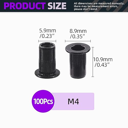 Miniatura 2 de Swpeet Kit de 100 tuercas remachables de acero al carbono, kit de tuercas remachables métricas M4, kit de tuercas remachables de acero al carbono