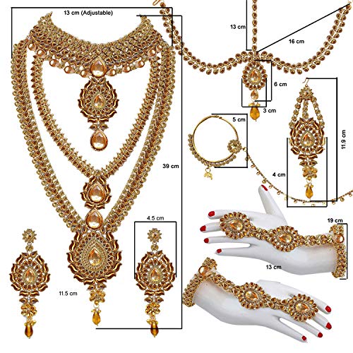 Image of Lucky Jewellery Designer Gold Plated Dulhan Bridal Jewelry Set 8 Pcs. for Girls & Women (3600-WZK-PARENT)