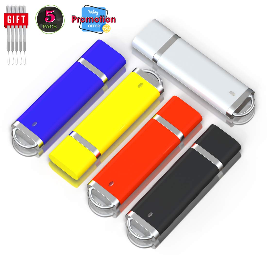 Meinami bulk wholesale USB drives 2.0 flash drives 5pack 4GB thumb USB drive multicolored 5pcs memory stick U disk with LED light for storage files, photo, video,music