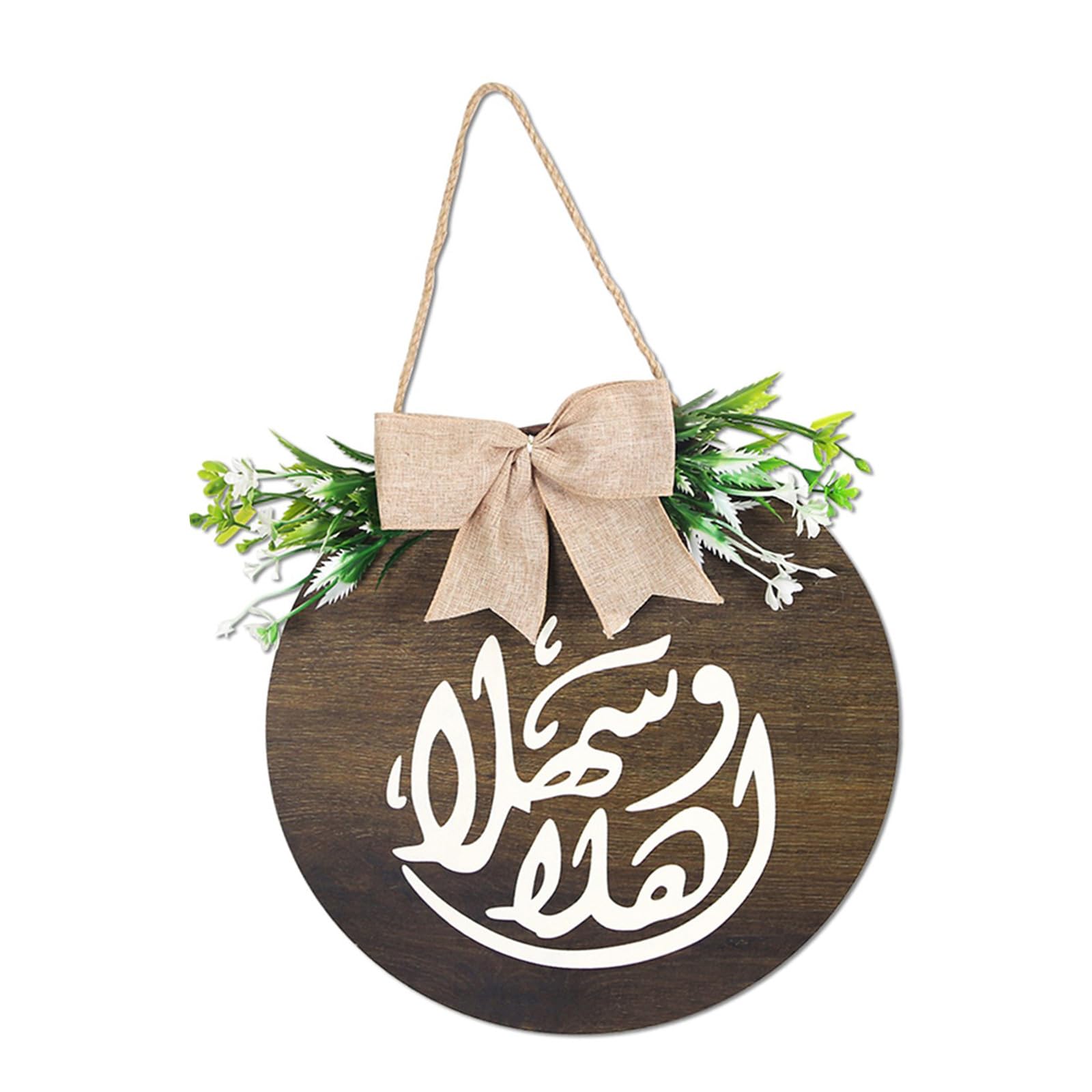 Middle Eastern Wooden Door Sign Festival Welcome Hanging Ornament for Living Room Bedroom Hanging Wall Sign