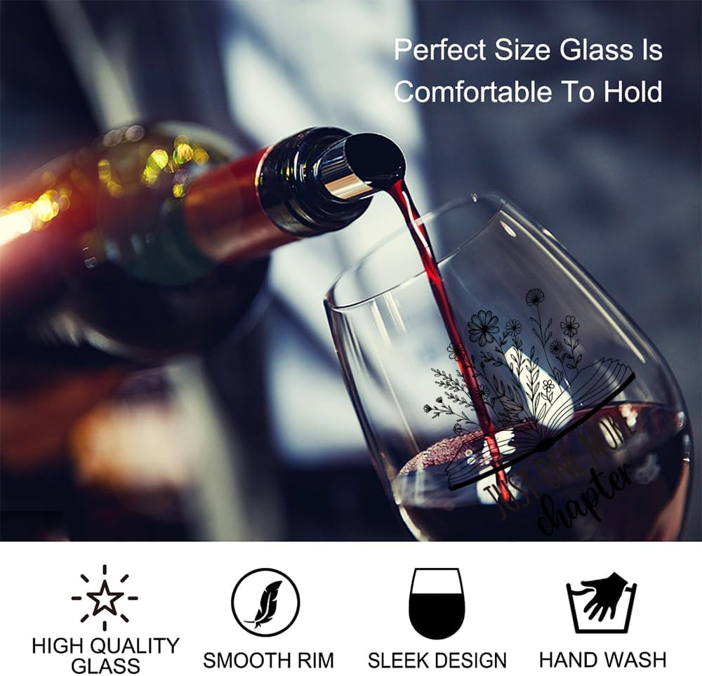 Perfectinsoy Just One More Chapter Stemless Wine Glass, Birthday Gifts for Book Lovers Bibliophiles Readers Librarians, Bookish Wine Glass Gifts for Women Friends Colleagues Sisters Brothers - Image 5