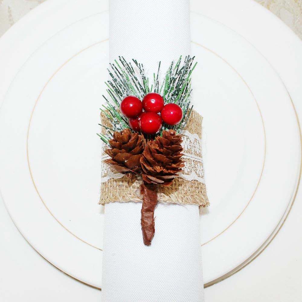 Réutilisable Lot de 100 Ronds De Serviette Personnalisés en Lin Tissé a Motif De Pommes De Pin pour Mariages Fêtes Et Banquets D'Hôtel Rouge Et Marron