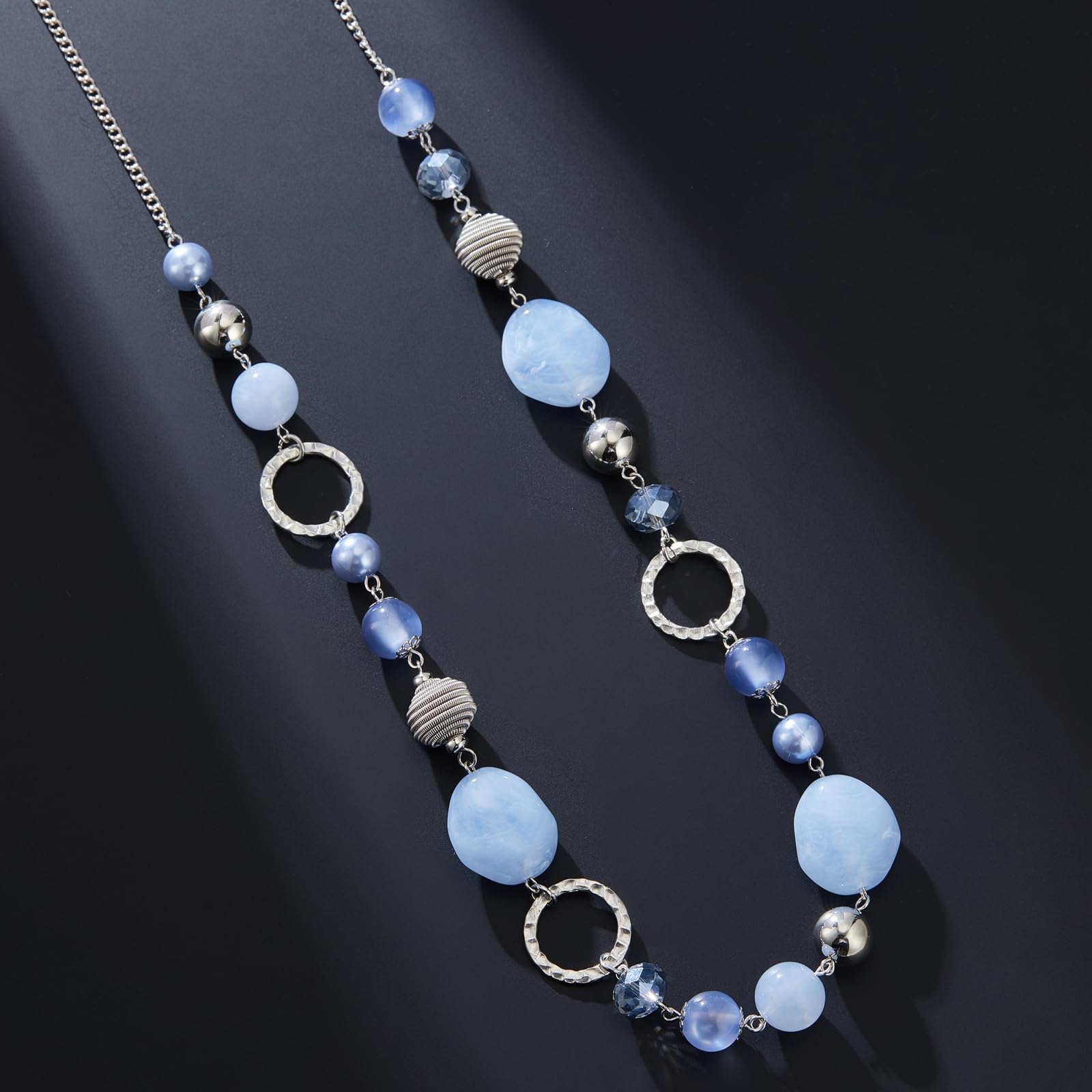 FULU AUTUMN Collana di perle lunga in argento – Collana boheme con cristalli e perle in pietra naturale, gioielli fantasia, idea regalo per la festa della mamma