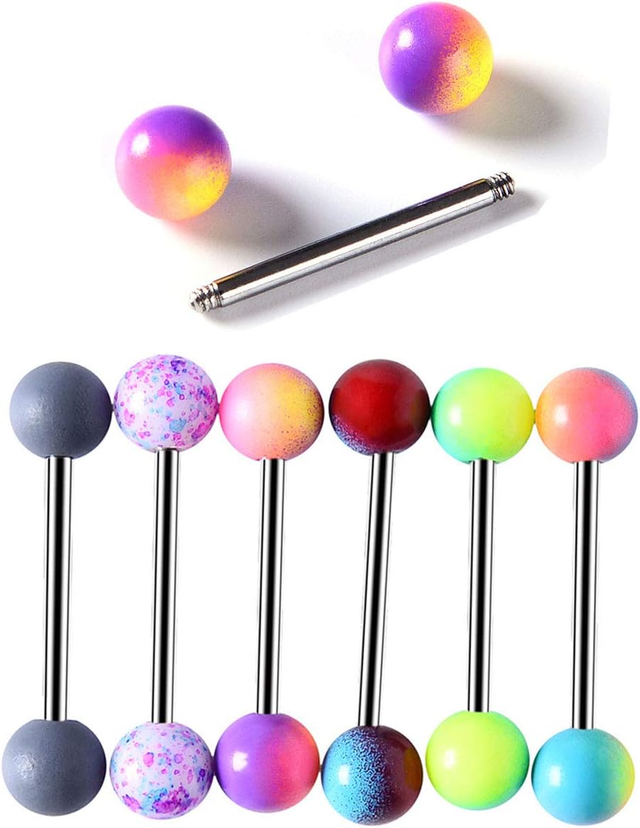 Tanyoyo 14G 18 Pcs Colorful Ball Tongue Rings Stainless Steel Barbell Tongue Straight Ring Retainer Nipple Ring Bar Length 16mm For Women Men - Image 2