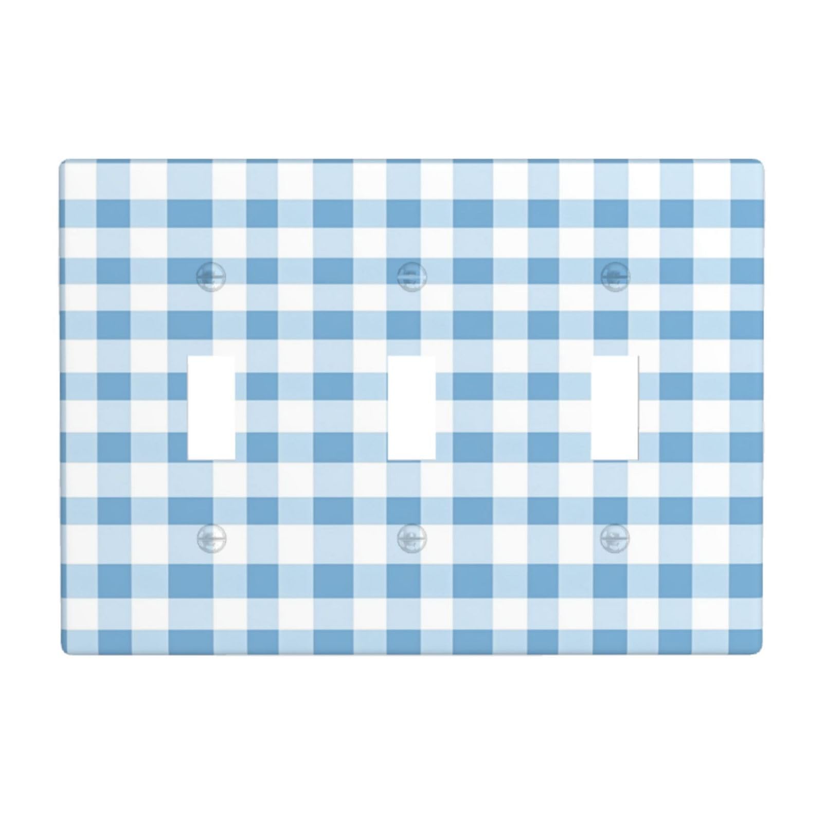Woshuwo White Vintage Blue And Checkered Pattern Light Switch Covers 3 Gang Triple Toggle Wall Plate Switchplate Electrical Faceplate For Bathroom Kitchen Bedroom Decor