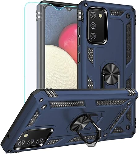 Miniatura 1 de Funda para Galaxy A02S, Samsung A02S, con protector de pantalla HD, grado militar anillo de montaje en coche con soporte híbrido de policarbonato