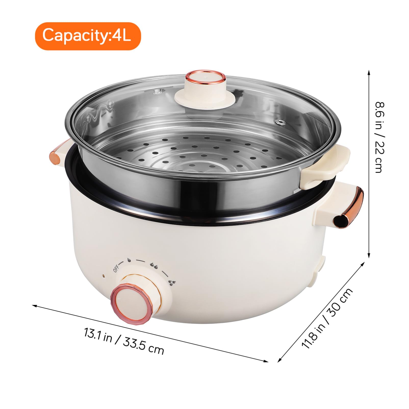 Alipis Casserole Électrique en Acier Inoxydable Revêtement Antiadhésif 4l Multifonctionnelle Portable pour Mijotage et Cuisson Rapide pour Dortoirs et Repas Rapides