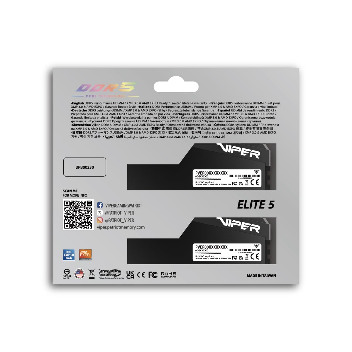 Patriot Viper Elite 5 Ultra 48GB DDR5 RAM (2 x 24 GB) 6400 MT/s CL32 1,4 V UDIMM kompatybilny z Intel XMP AMD Expo - VEU548G6432K